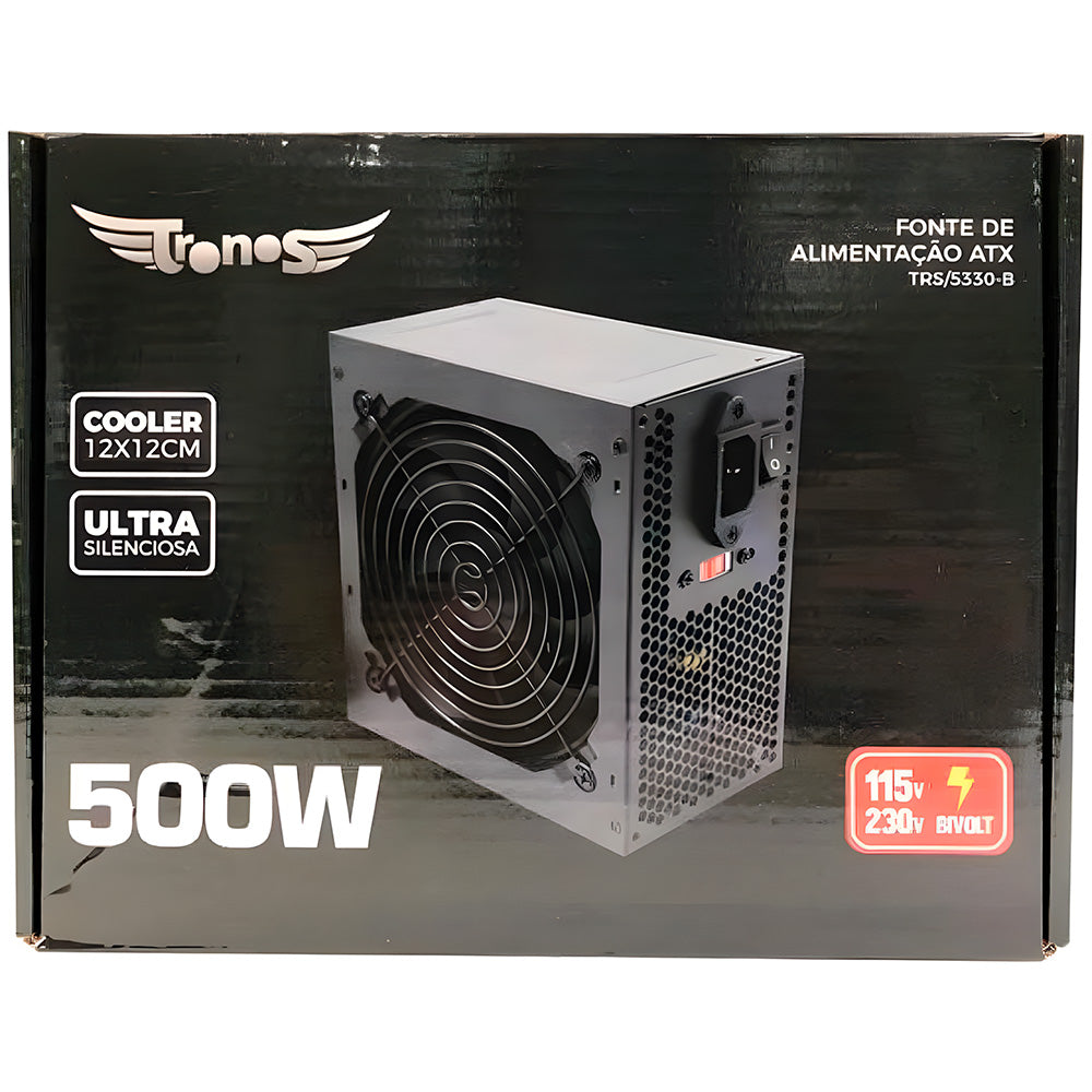 Fonte Gamer ATX Tronos TRS/5330-B, 500W, Real, Bivolt - Preto