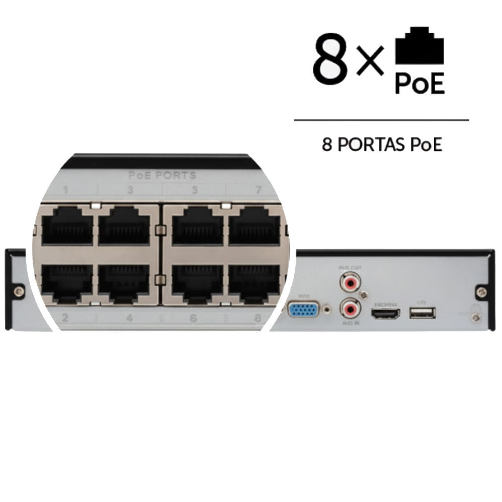 Gravador Digital de Vídeo NVD 8 Canais Intelbras 3308-P-Série 3000 IP PoE 4K Ultra HD 8MP NVD 3308-P-Série 3000