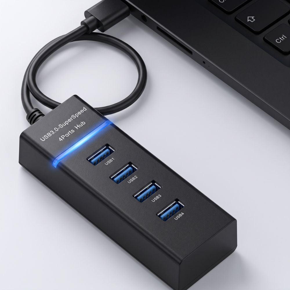 Cabo Extensor Hub Lukton USB 3.0 SuperSpeed 30Cm , 4 Portas Hub, Suporta Até 500GB - Preto