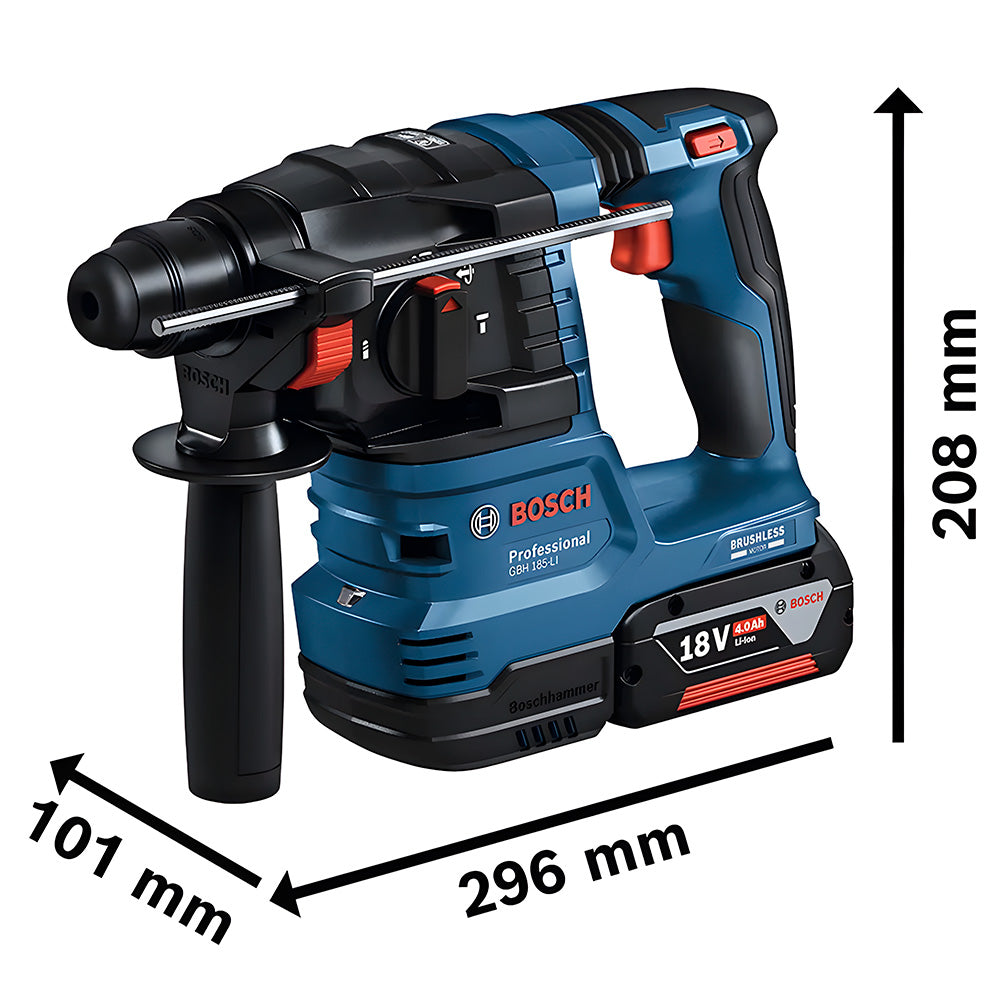 Martelete Perfurador GBH 180-LI SDS Plus 2J 18V Brushless, 2 Baterias 4.0Ah Com Maleta e Acessórios BOSCH-06119111E0-000