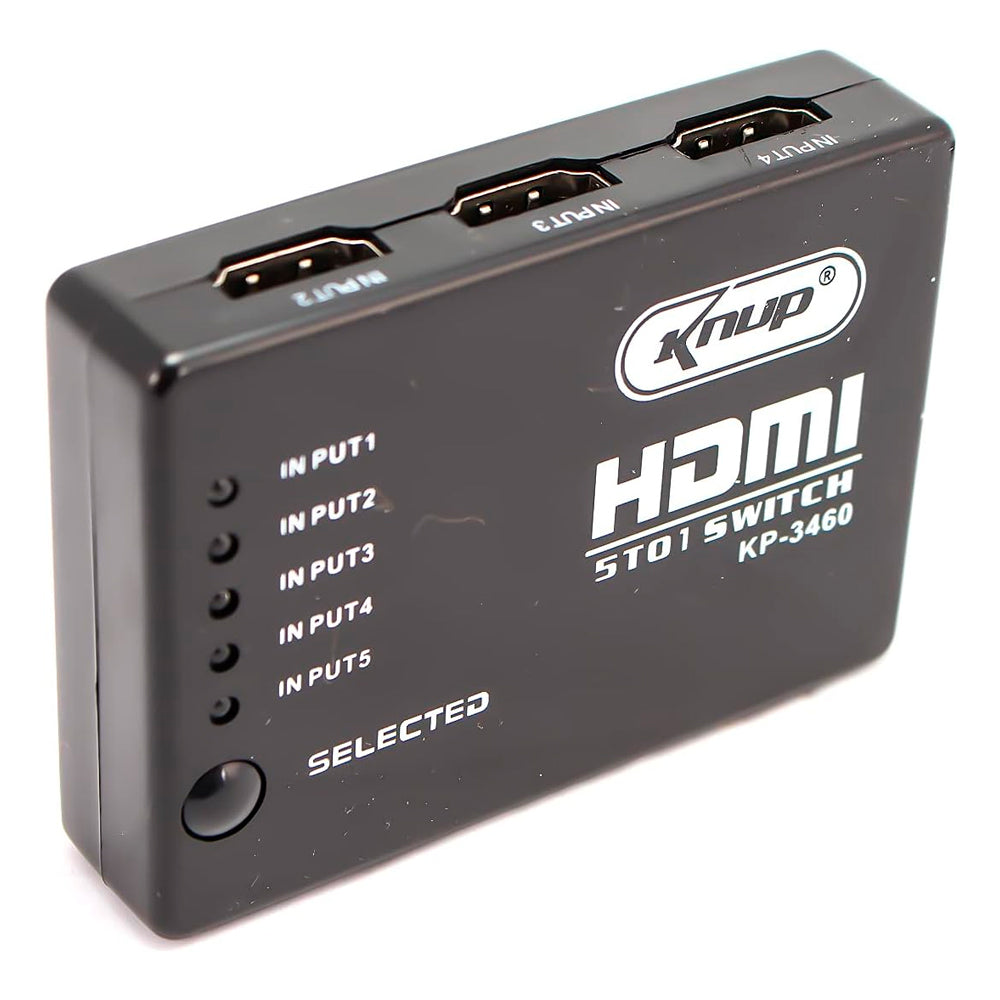 HUB Switch Chaveador HDMI 5 Entradas x 1 Saída, Splitter FHD com Controle Remoto, Knup KP-3460