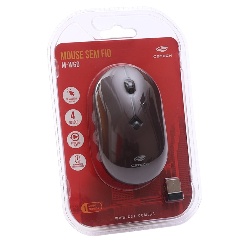 Mouse Sem Fio RC Nano, 2.4GHz, 1.600 DPI, M-W60RD, C3Tech, Plug and Play - Vermelho