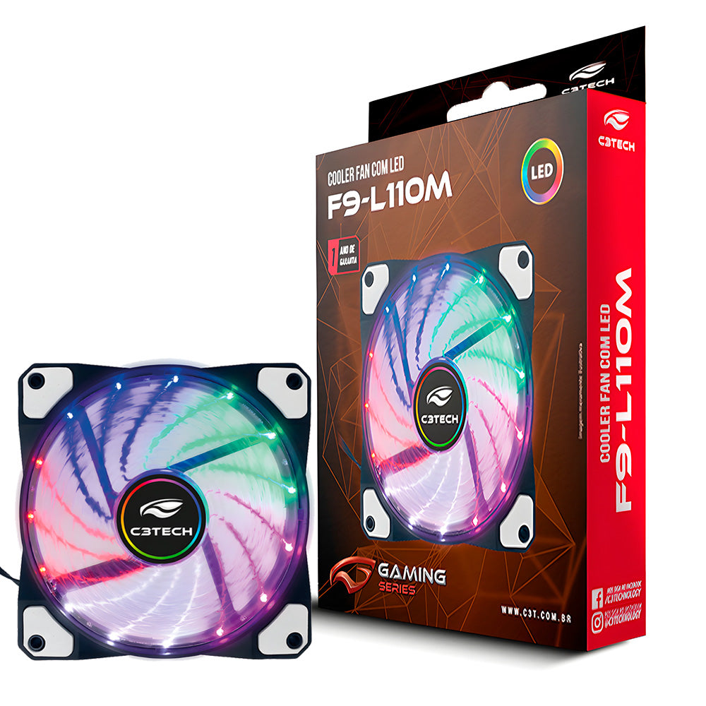Cooler Fan F9-L110M Multicores Gaming, Com LED 120mm, Molex C3Tech - Preto