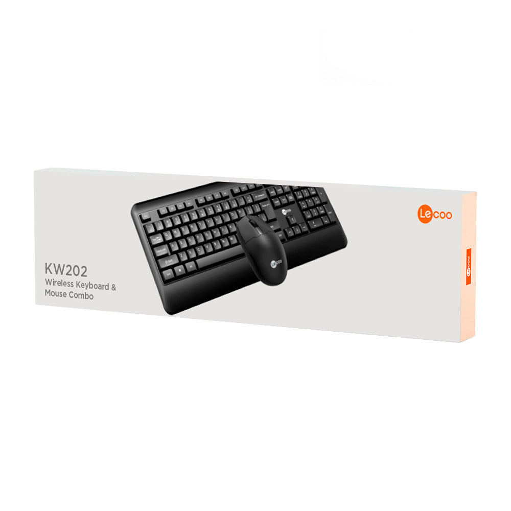 Kit Teclado Membrana, Padrão ABNT2 e Mouse Sem Fio 1.200 DPI Lecoo KW202 - Preto