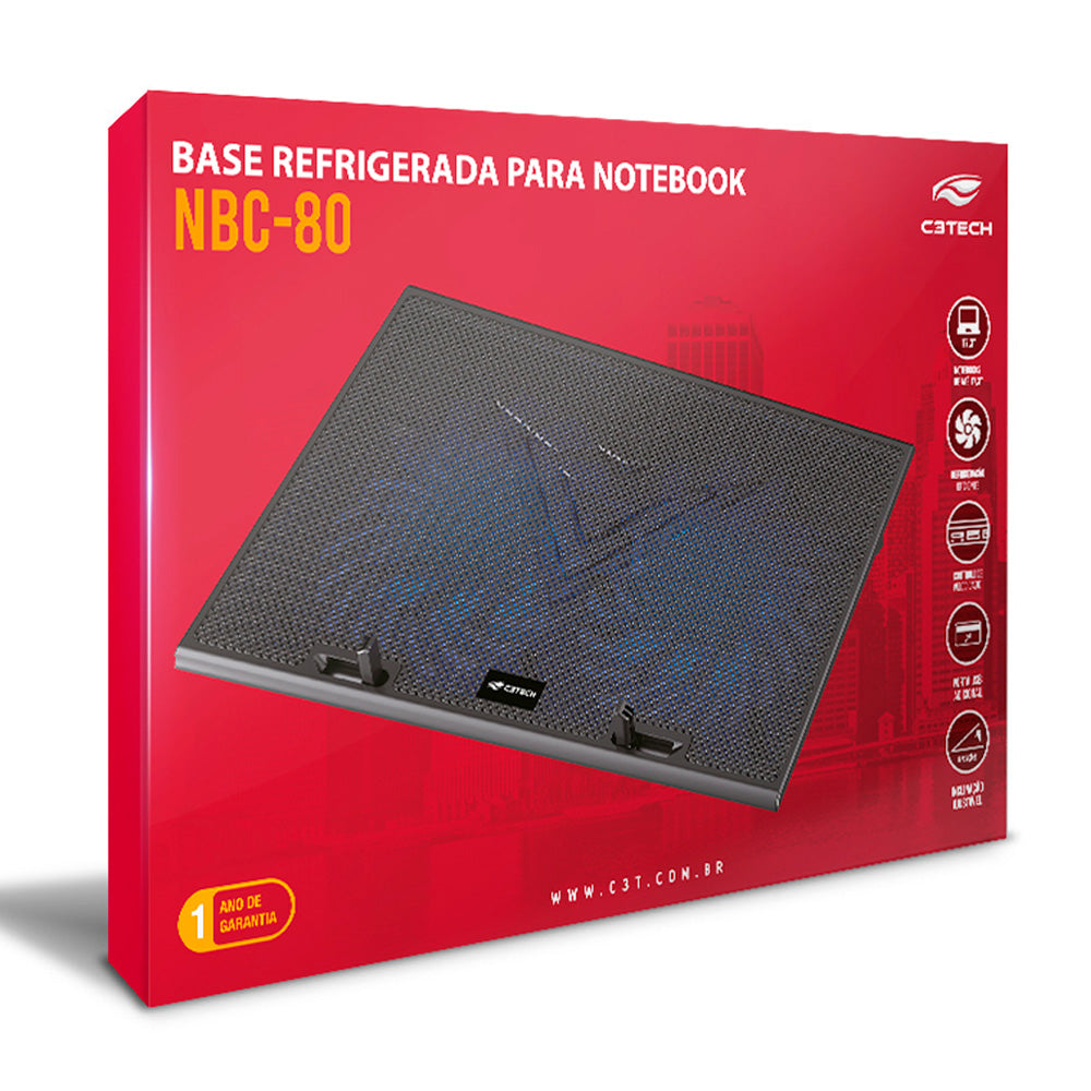 Base Para Notebook, NBC-80BK, 2 Coolers, 17.3