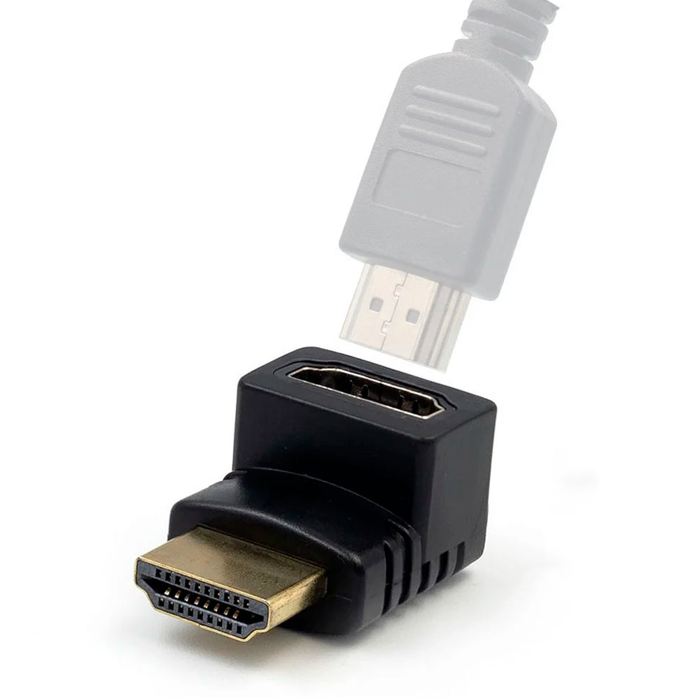 Adaptador HDMI Fêmea Para HDMI Macho 90° Graus em L , Fixo - Preto