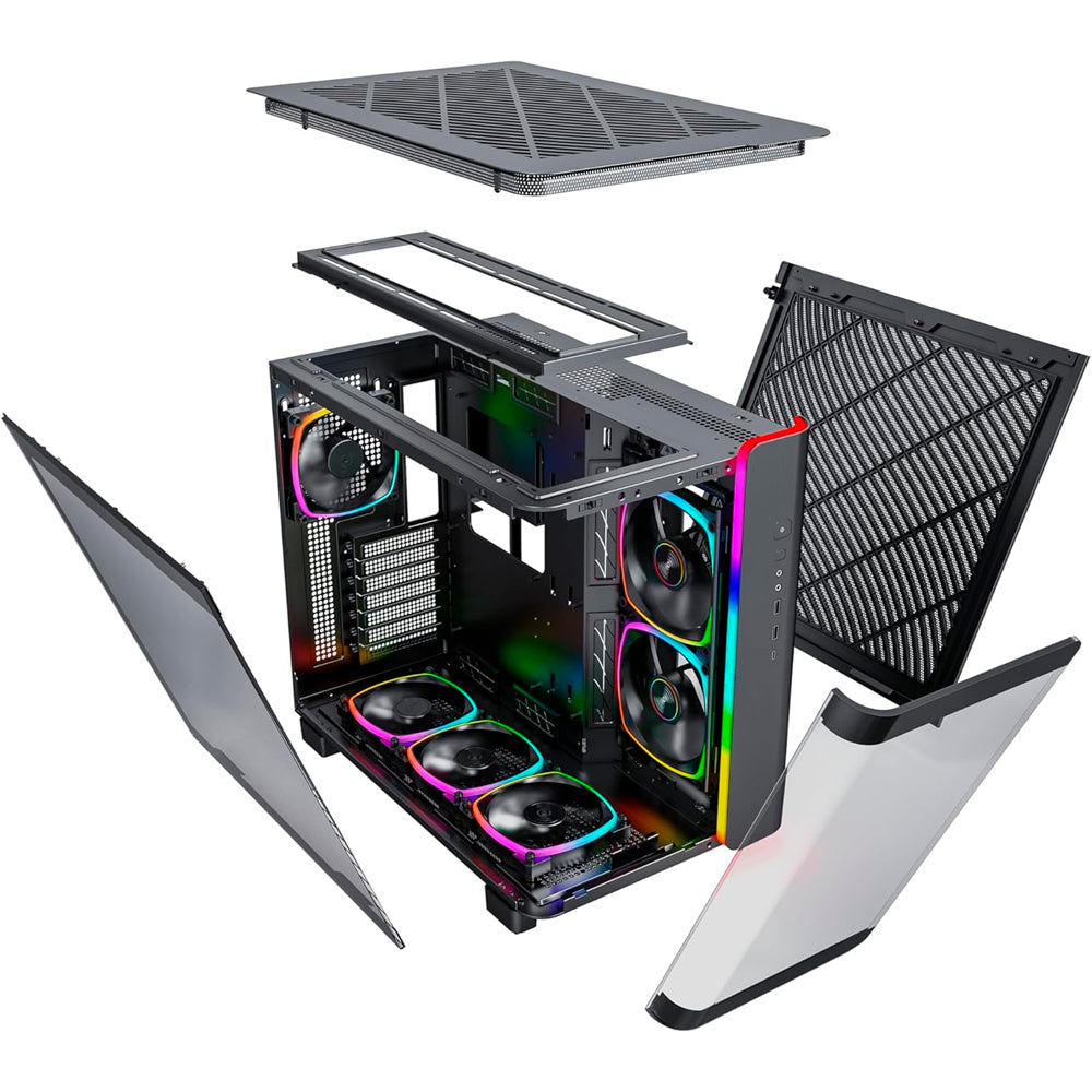 Gabinete Gamer Montech King 95 Pro, ARGB, Mid Tower ATX, Vidro Temperado, Sem Fonte, Com 6 Fans - Preto