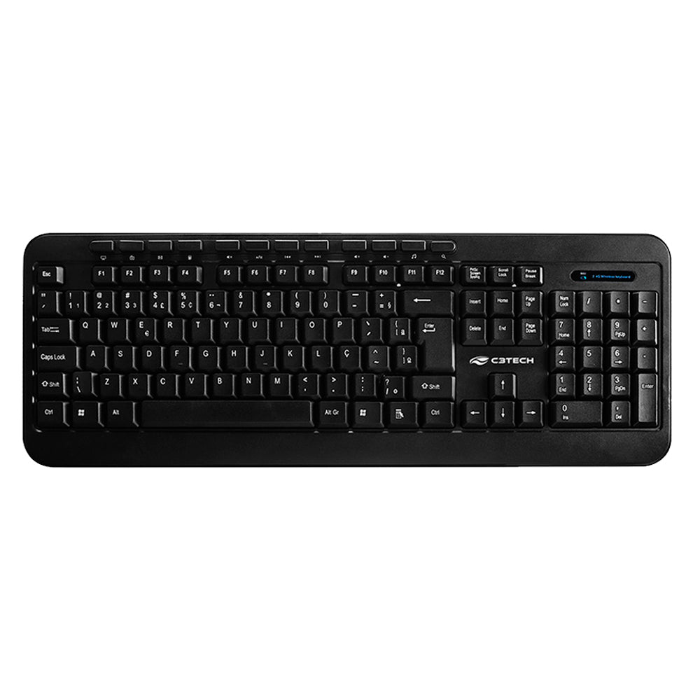 Kit Teclado e Mouse Sem Fio, K-W60BK, Multimídia, Teclado Membrana, Mouse 1.600 DPI, C3Tech, Preto