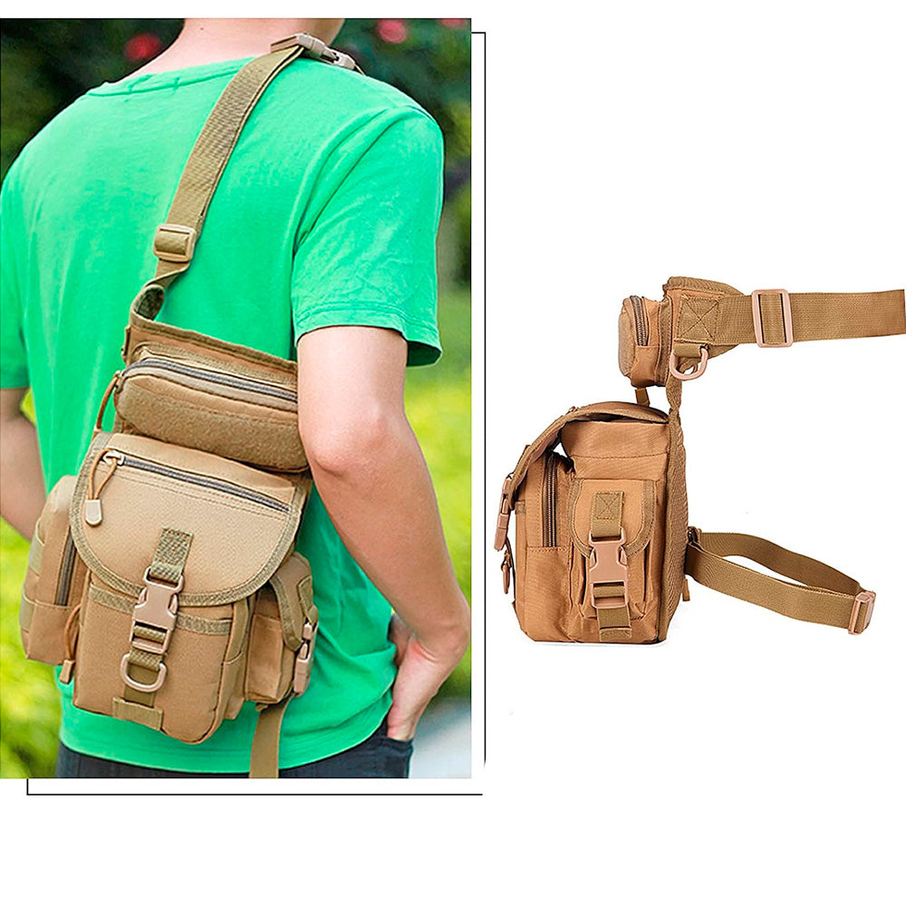 Pochete de Perna, Militar Com 7 Bolsos, Impermeável Com Ajuste de Tamanho, Multiuso - Bege