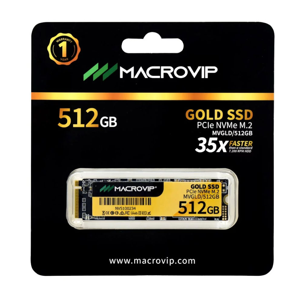 SSD M.2 NVMe Macrovip Gold 512GB Leitura 2400MB/s Gravação 1600MB/s