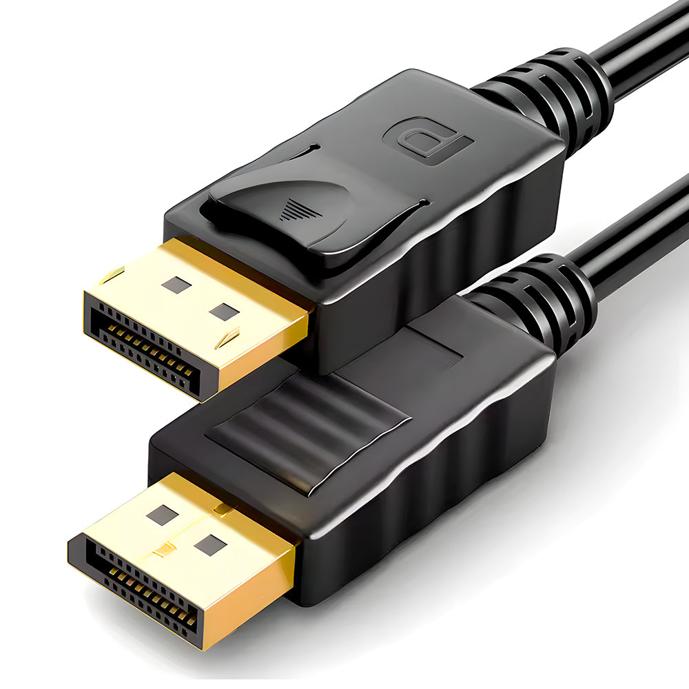 Cabo Displayport (Macho) Para Displayport (Macho) 4K, Cabo 1.8 Metros, Banhado a Ouro, Preto