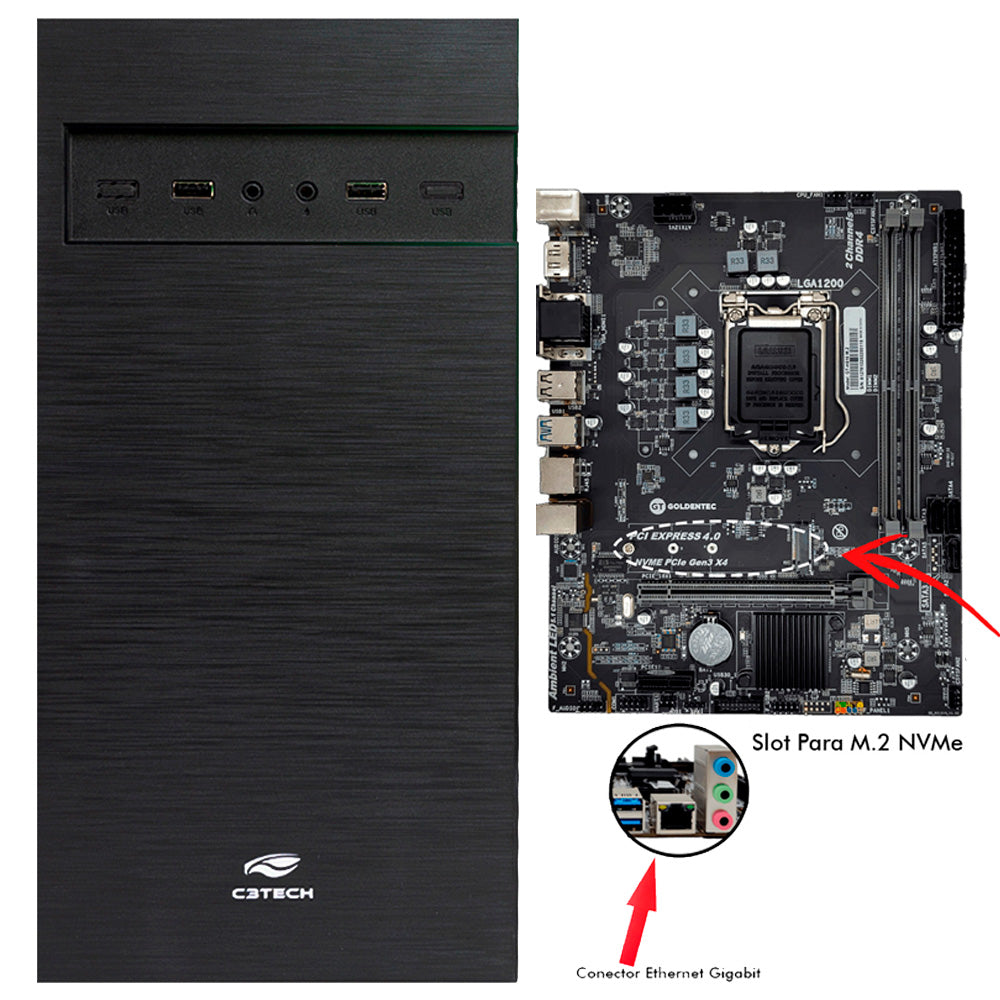 Computador Core I5-10505, RAM DDR4 8GB, SSD 240, GT-H510 Com Slot M2, Rede Gigabit, MT-32BK, Windows 11