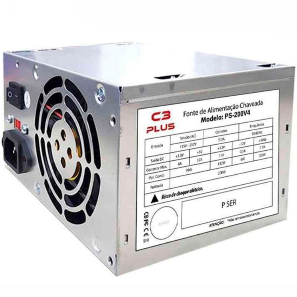 Fonte Atx 200W Potência Real S/ Cabo S/Caixa C3PLUS PS-200V4