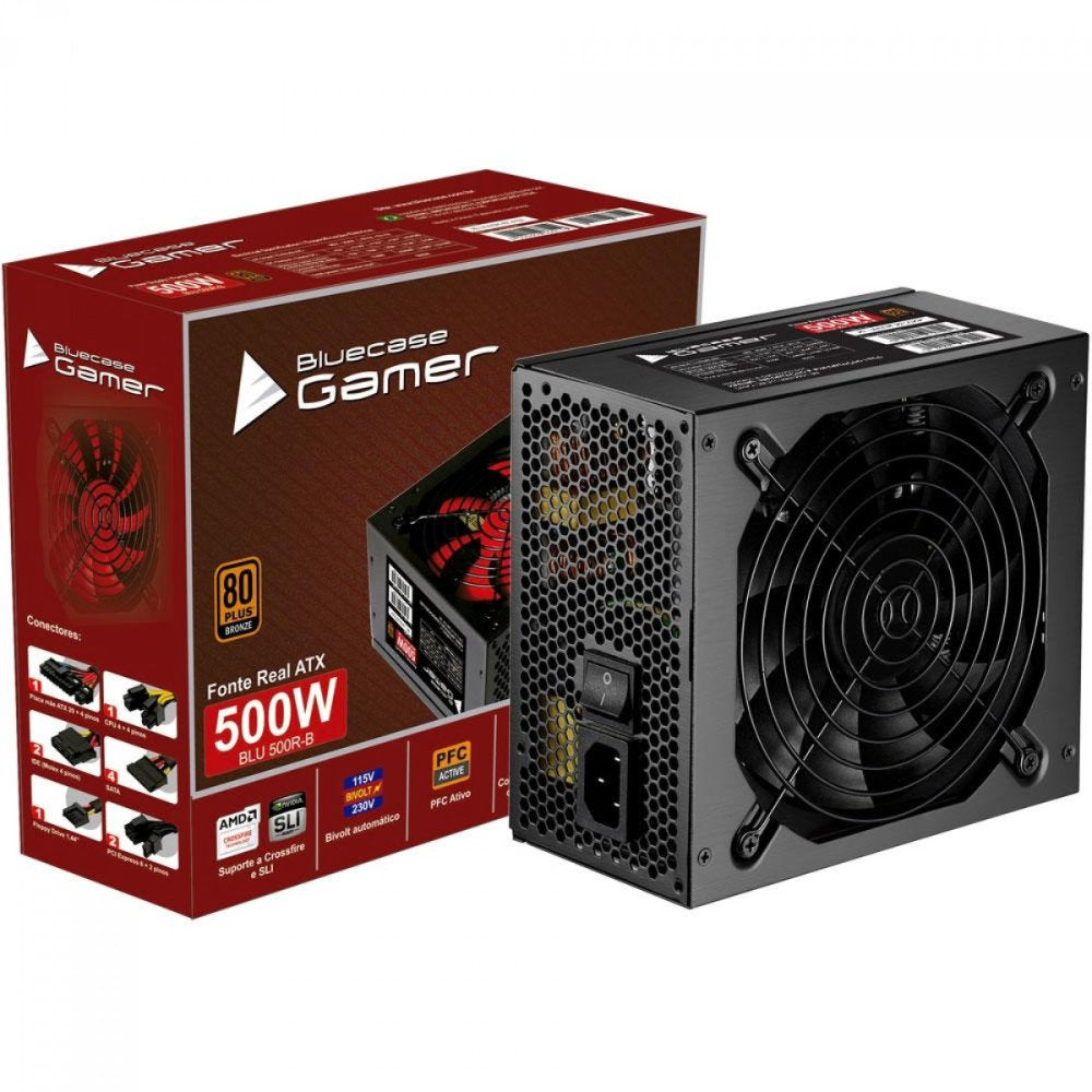 Fonte ATX 500W Bluecase BLU500R-B 80 Plus Bronze PFC Ativo Bivolt