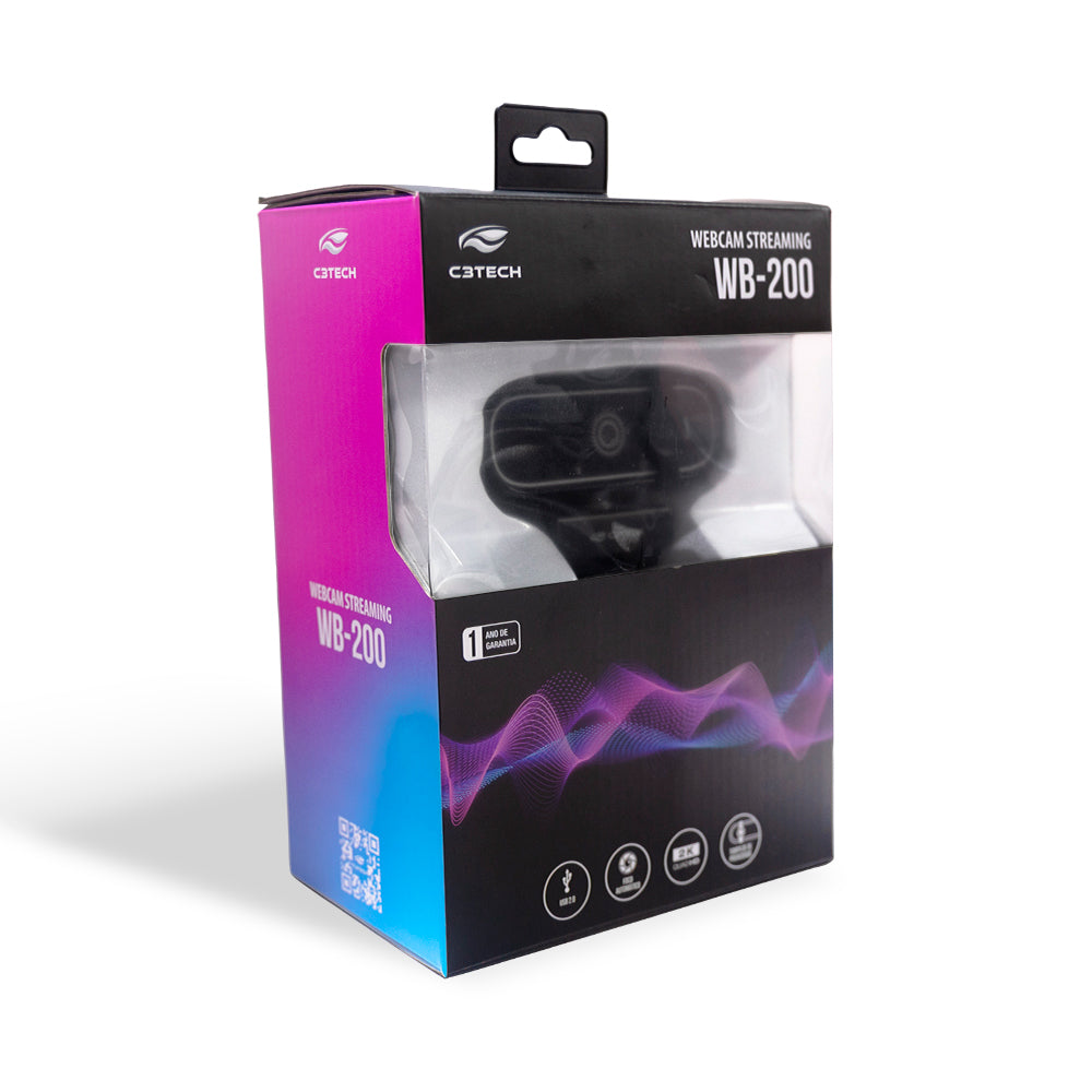 Webcam C3TECH WB-200BK Quad HD 2K, com Microfone, Plug and Play USB 2.0, 30FPS - Preto