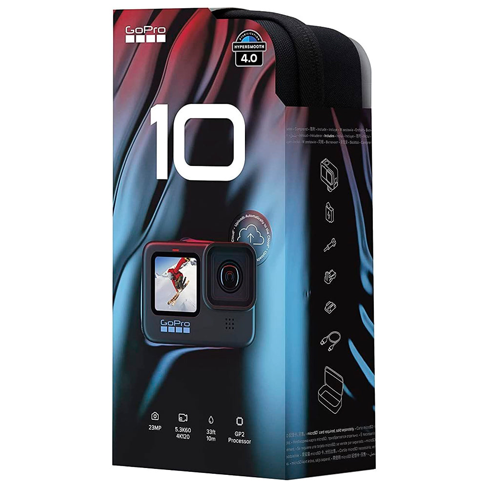 Câmera GoPro HERO10 Black, Vídeos 5.3K 60, Fotos 23MP, Chip GP2, HyperSmooth 4.0, Live Streaming 1080p, Conexão Nuvem