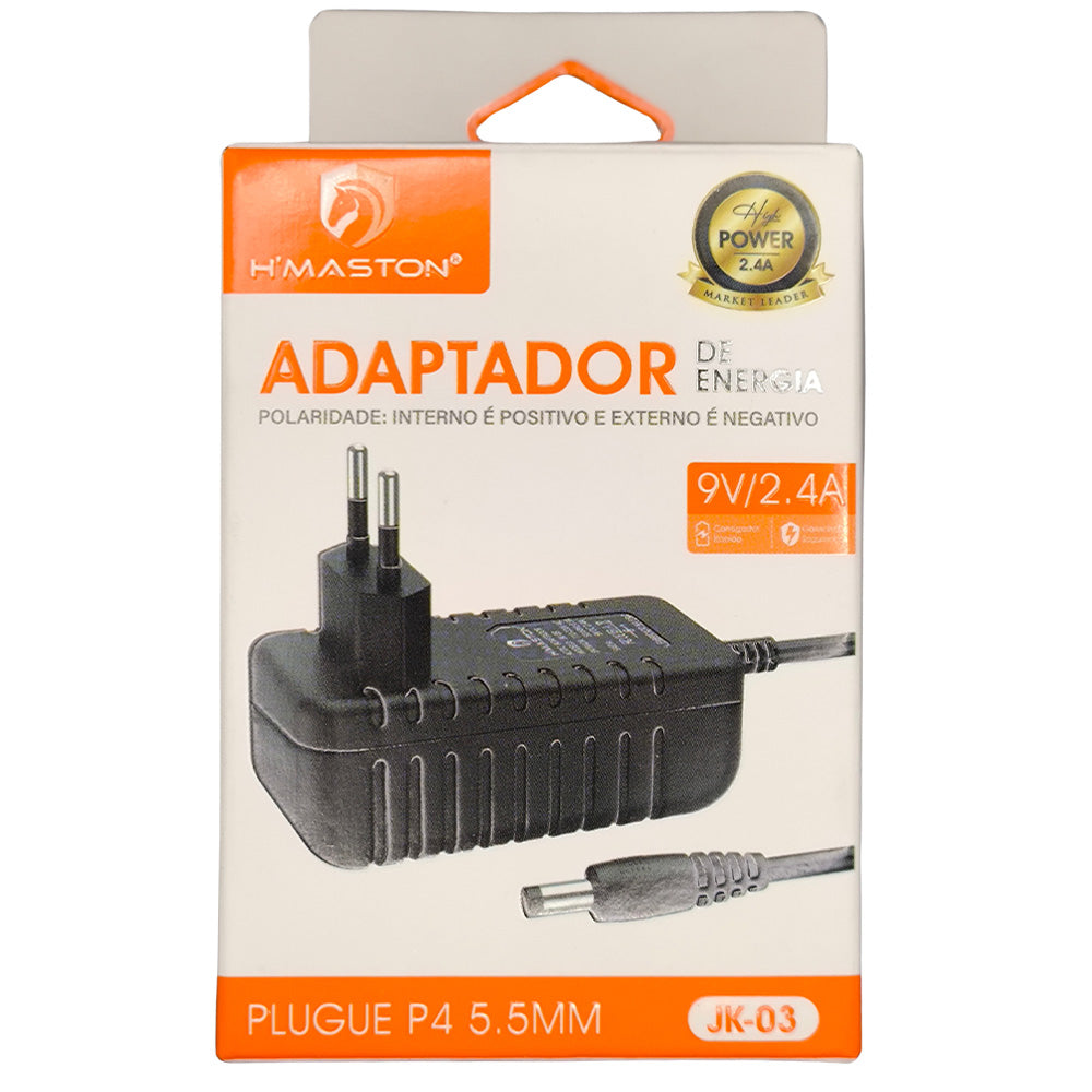 Fonte de Alimentação AC/DC 9V 2.4A, Plug 5.5mm P4, JK-03, H'Maston- Preto