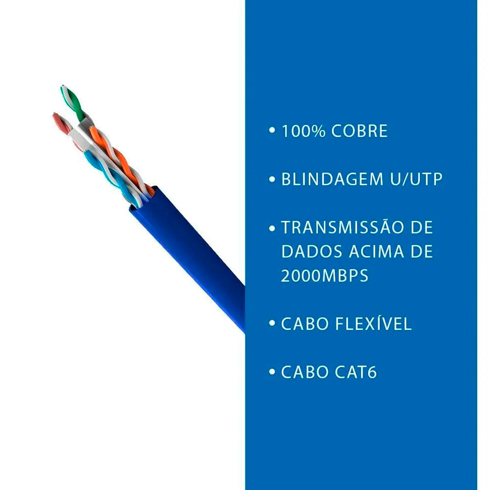 Caixa de Cabo de Rede CAT6, UTP 4P, 100% Cobre, 4PX24AWG, CM INT, WEC - Azul