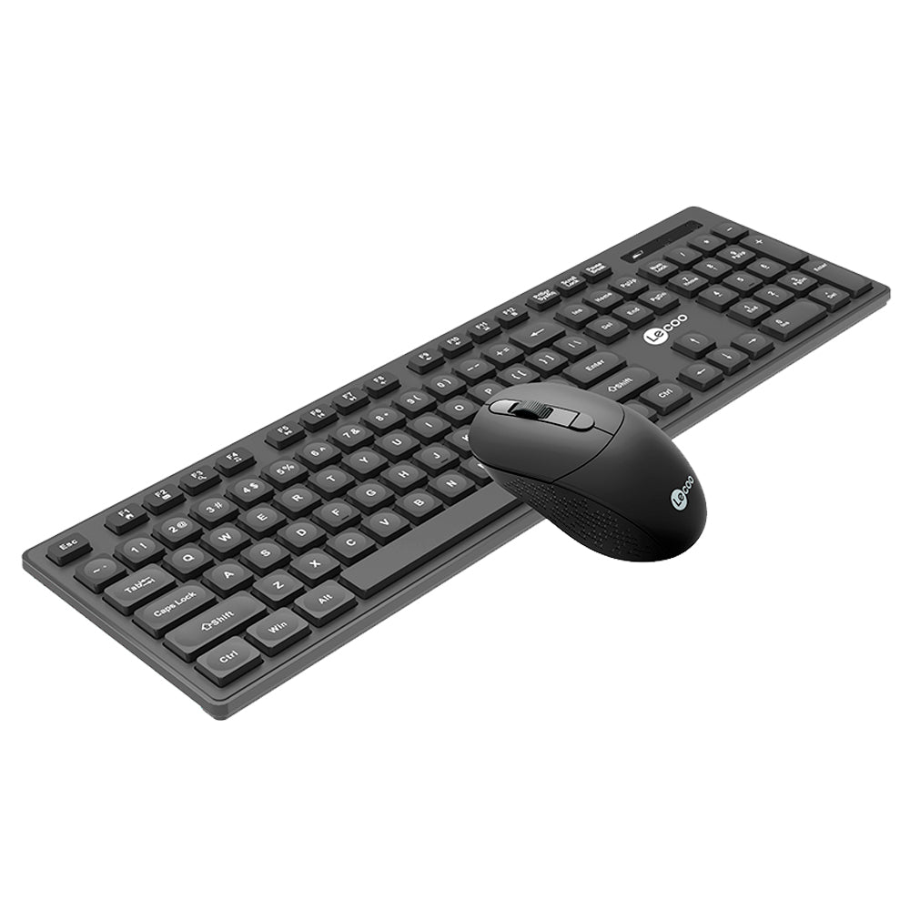 Kit Teclado e Mouse Sem Fio, Lecoo, Teclado Membrana ABNT2, Mouse Óptico 2.400 DPI, Multimidia KW201, Preto