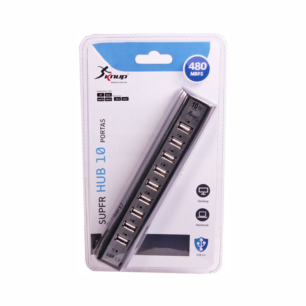 Hub Usb 2.0 Com 10 Portas Extensor Com Fonte 480Mbps Plug And Play Knup HB-T69