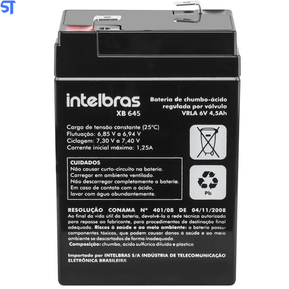 Bateria VRLA  XB 645 6V 4,5Ah Iluminaçao E Central de Alarme Intelbras