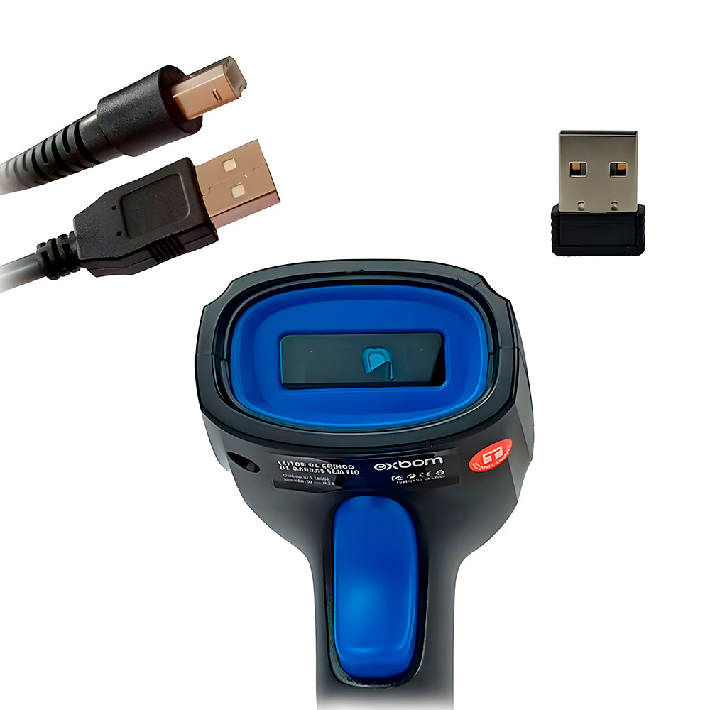 Leitor De Código De Barras Sem Fio Wireless 2.4ghz Com Bateria 1800mah, Exbom LCB-S600A