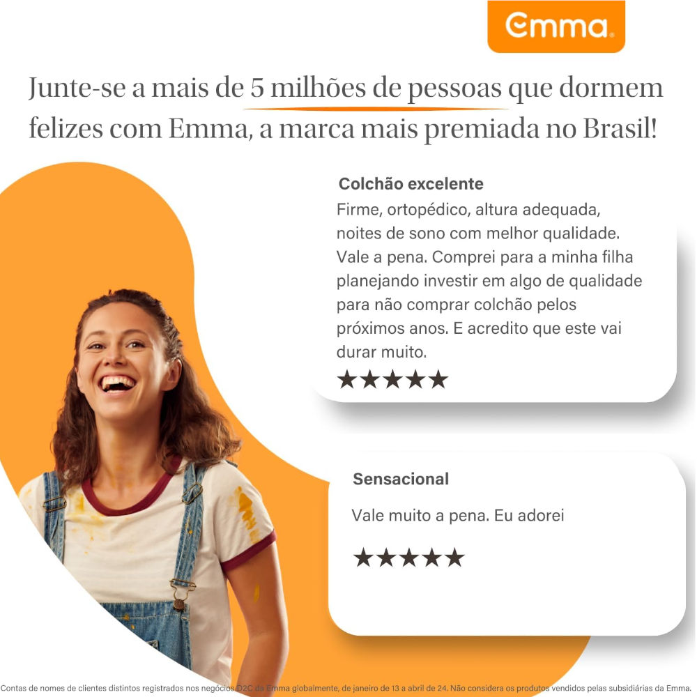 Colchão Emma Solteiro D28 Basics 17 cm (88 × 188 cm) – Espuma Ortopédica, Hipoalergênico, Branco