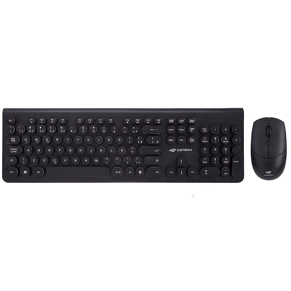 Kit Teclado e Mouse C3Tech K-W80BK, Wireless, ABNT2 Multimídia, 1600DPI, 4 Botões - Preto