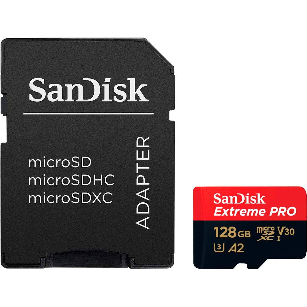 Cartão Micro SD SanDisk Extreme Pro UHS-I 128GB U3 V30 A2 200MB/s com Adaptador SD - 4K UHD e Full HD
