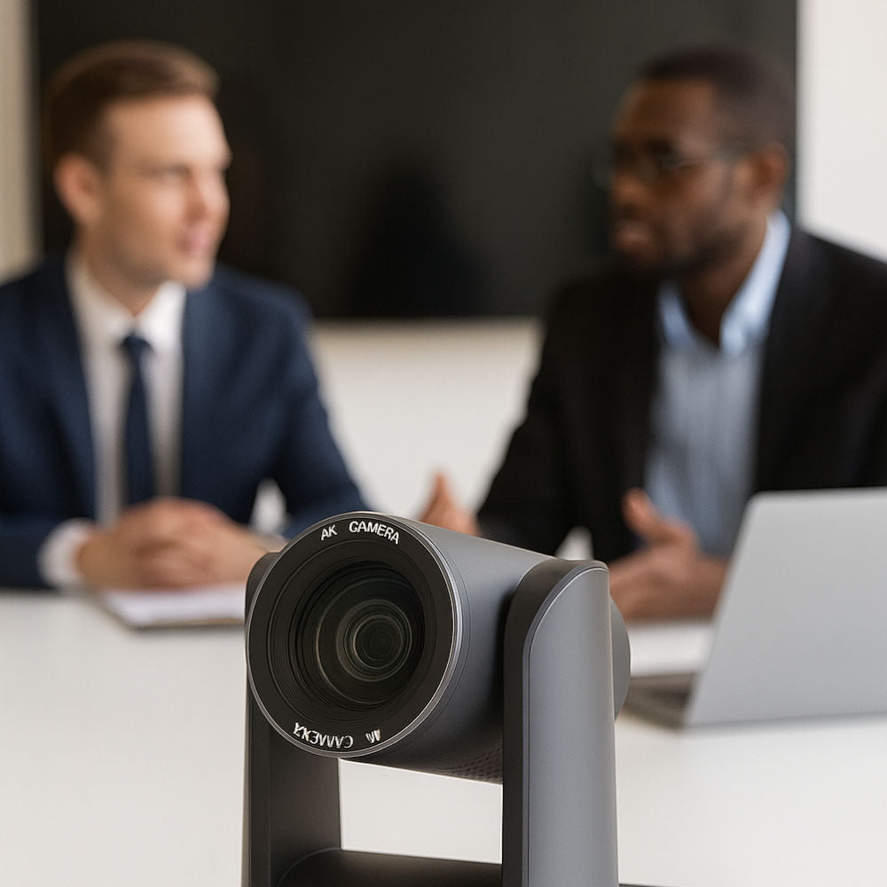 Câmera de Conferência PTZ 4K NDI Rastreamento Automático com IA, Zoom 20X, SDI, HDMI, IP, USB, POE - Cinza