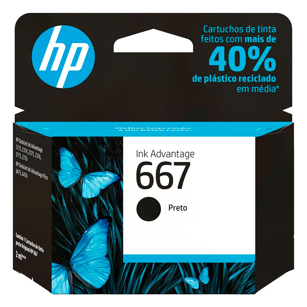 Cartucho HP 667 Preto Original 3YM79AB Para HP Deskjet 2376 2776 6476 5076 5276