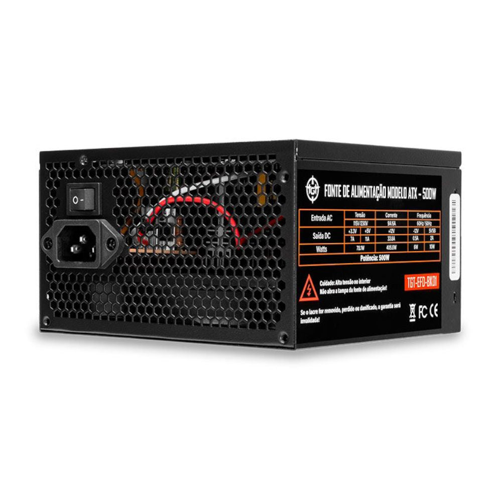 Fonte ATX TGT Enfield 500W Bivolt Automática Cooler 120mm Silenciosa TGT-EFD-BK01