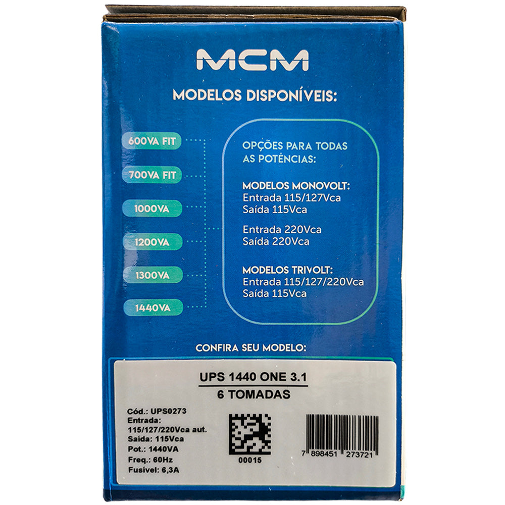 Nobreak UPS MCM 1440VA, ONE 3.1, Entrada Trivolt 115/127/220V Automático, Saída 115V, Com 6 Tomadas