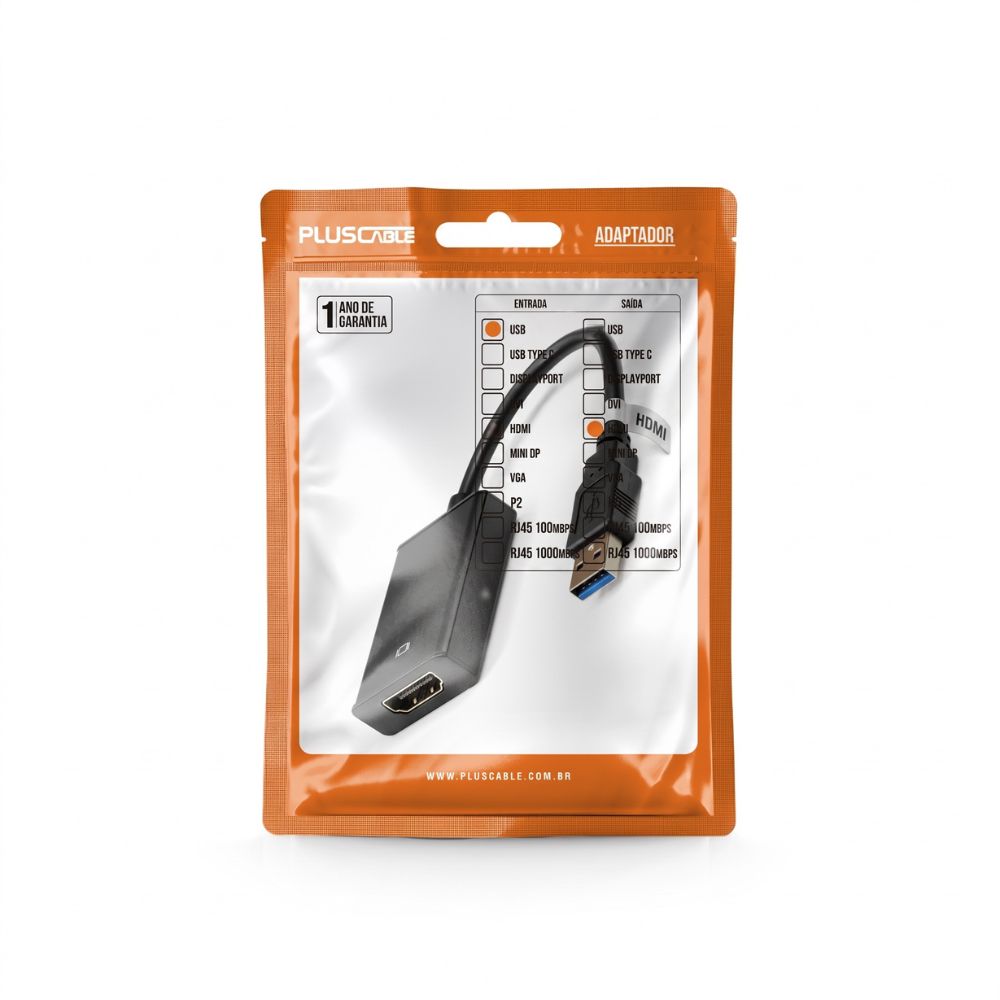Cabo Adaptador USB 3.0 Para HDMI ADP-USBHDMI10BK PlusCable
