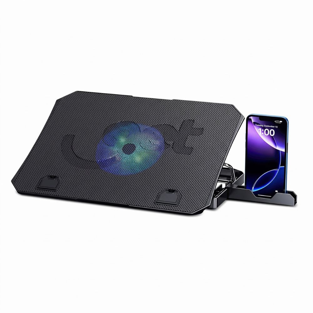 Suporte para Notebook GET Até 15,6" Ajustável 5 Níveis com Cooler Hub USB e Apoio Celular Preto