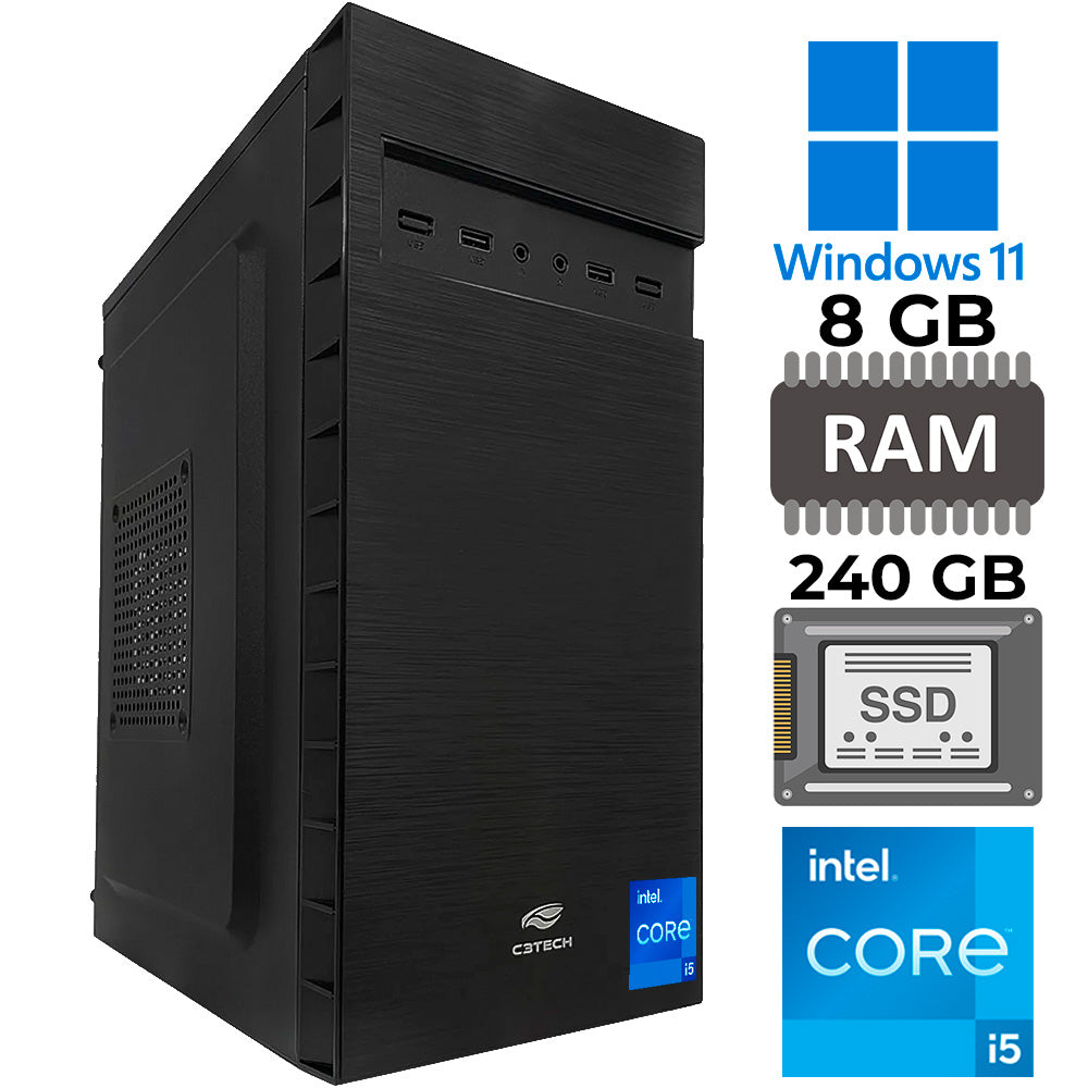 Computador Core I5-10505, RAM DDR4 8GB, SSD 240, GT-H510 Com Slot M2, Rede Gigabit, MT-32BK, Windows 11
