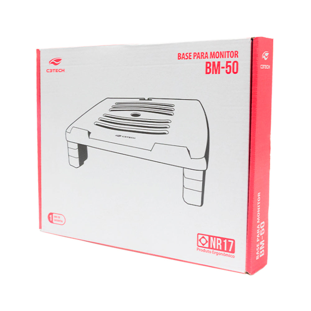 Base Para Monitor BM-50BK C3Tech, com 4 Níveis de Regulagem de Altura, Quadrado - Preto