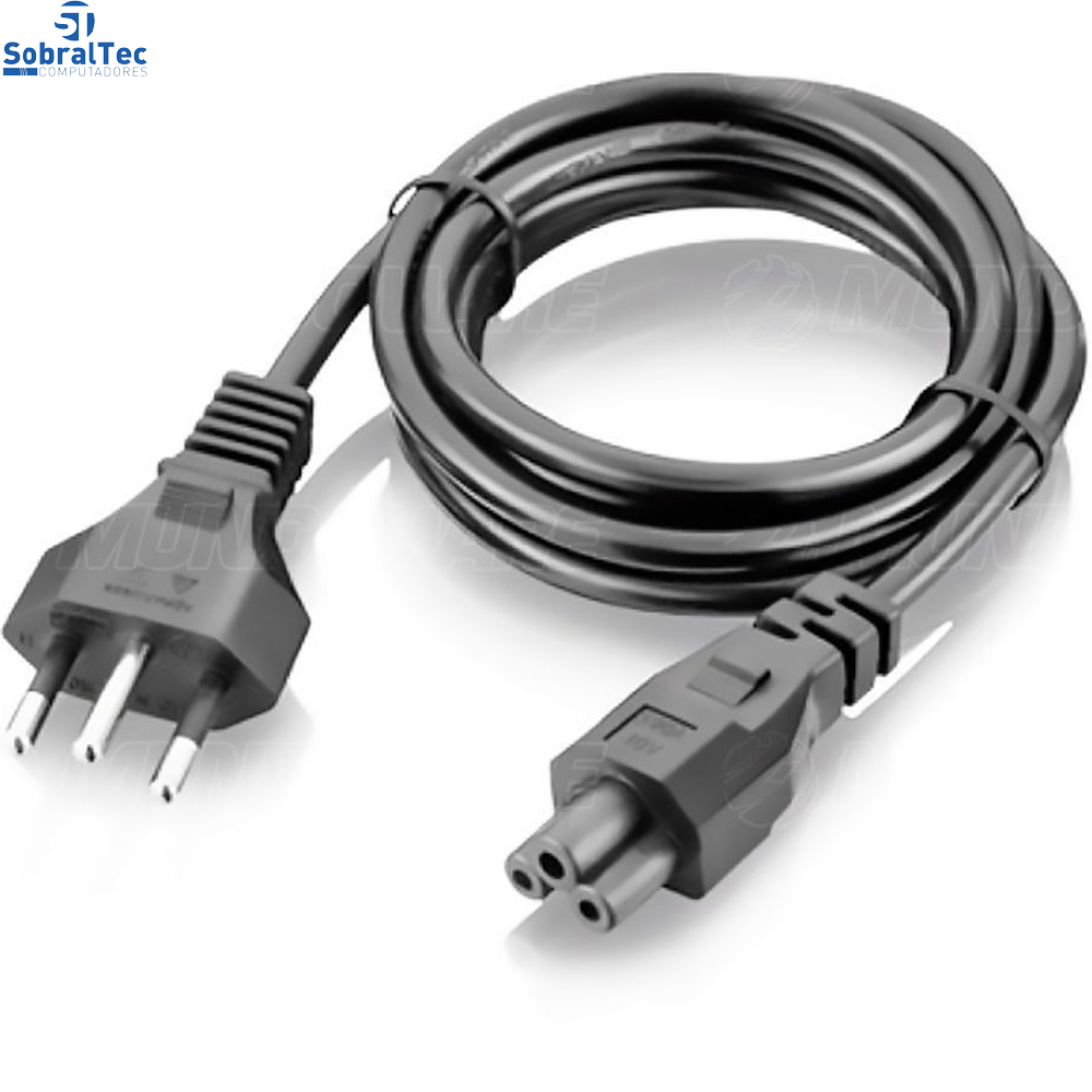 Cabo de Força Tripolar 1,20m Para Fonte de Notebook 3 Pinos