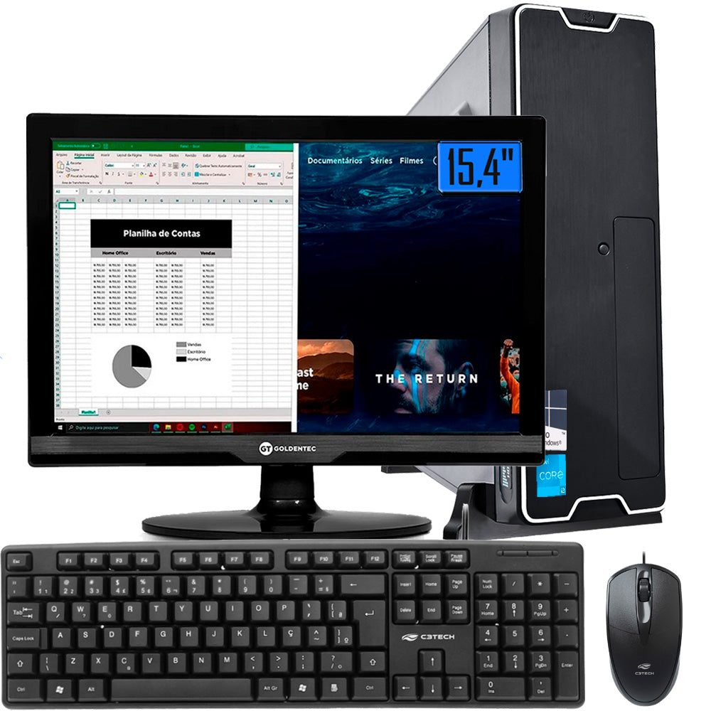 Computador Core i3-3220-SSD 120GB-Memória Ram 8GB-Gab Slim. Horizontal e Vertical- Com Monitor 15 HDMI e Teclado e Mouse