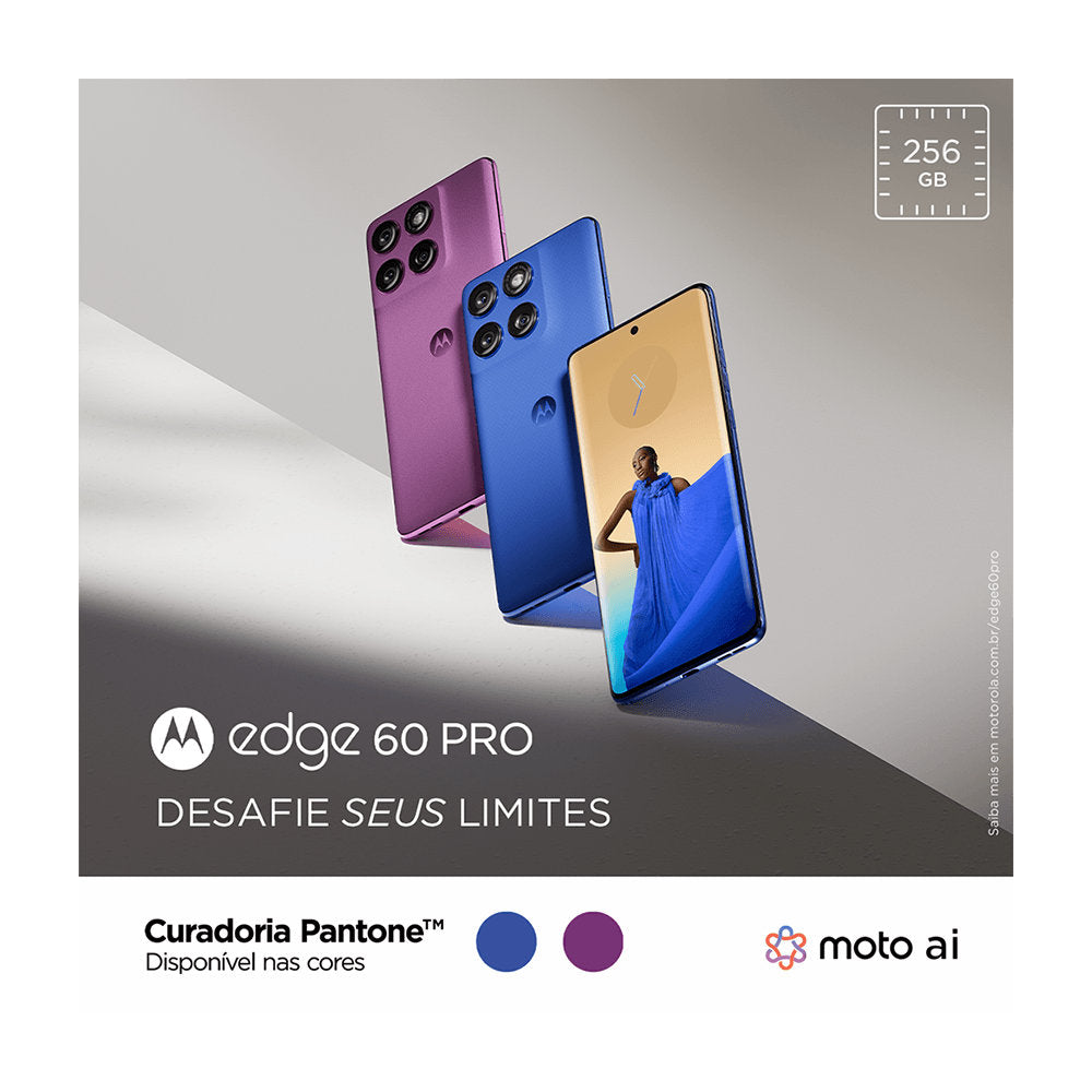 Smartphone Motorola Edge 60 Pro 5G 256GB 24GB (12GB RAM+12GB Ram Boost) Tela Quad-Curve Moto AI 50MP Sony Camera - Azul