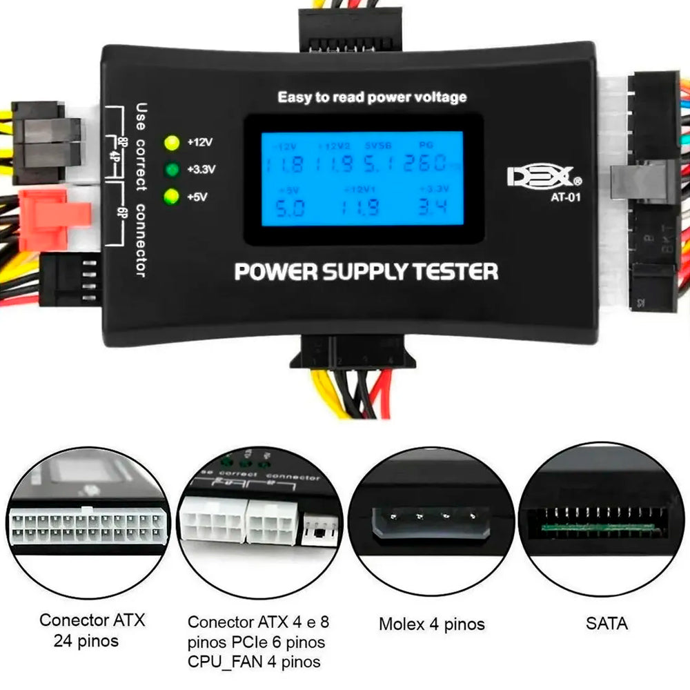 Testador De Fonte de Alimentação IV, Com Tela LCD, 20/24 Pinos ATX, SATA, HDD