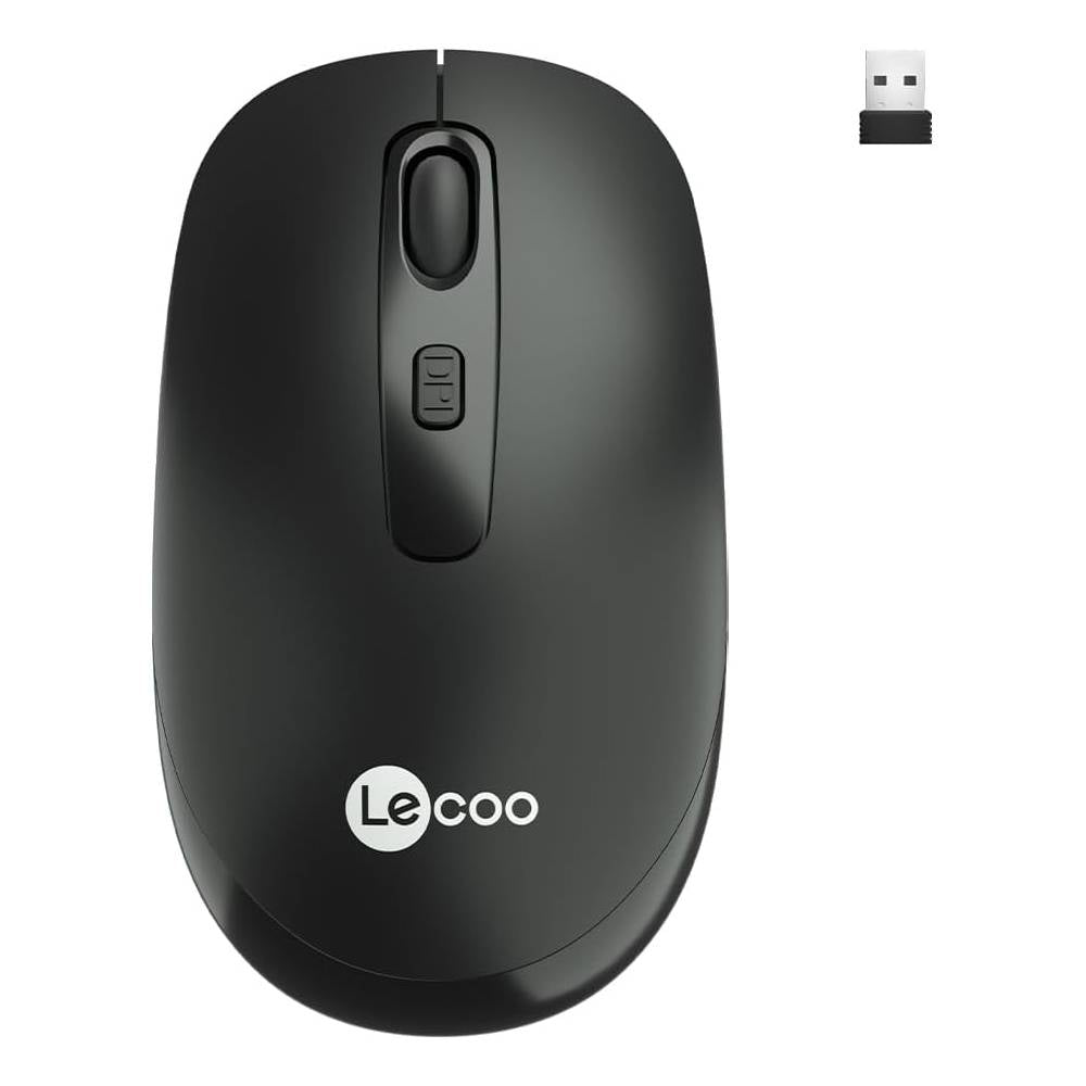 Mouse Sem Fio Lecoo WS205, Sensor Óptico 2.4GHz, 1600 DPI, Receptor USB, Ergonômico - Preto