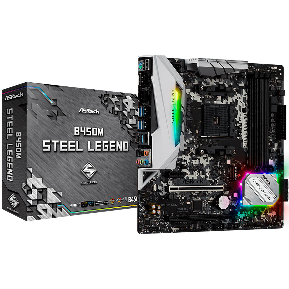 Placa Mãe AM4 B450M ASRock Steel Legend Com 4 Slots DDR4 , USB 3.1/Type-C/Displayport, HDMI
