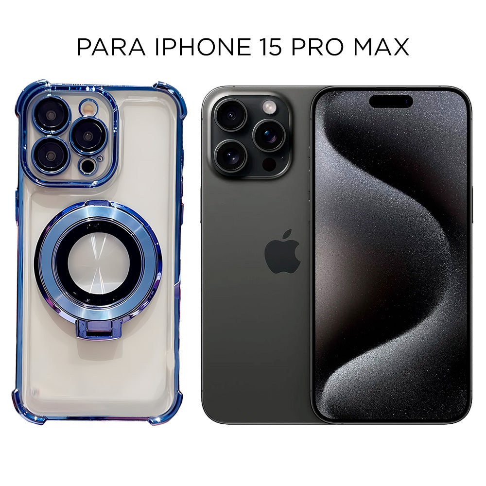 Capa Transparente Para iPhone 15 Pro Max, Com Carregamento Magnético, Proteção de Lentes, Azul Escuro