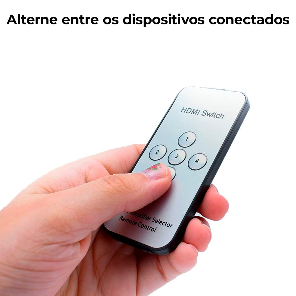 HUB Switch Chaveador HDMI 5 Entradas x 1 Saída, Splitter FHD com Controle Remoto, Knup KP-3460