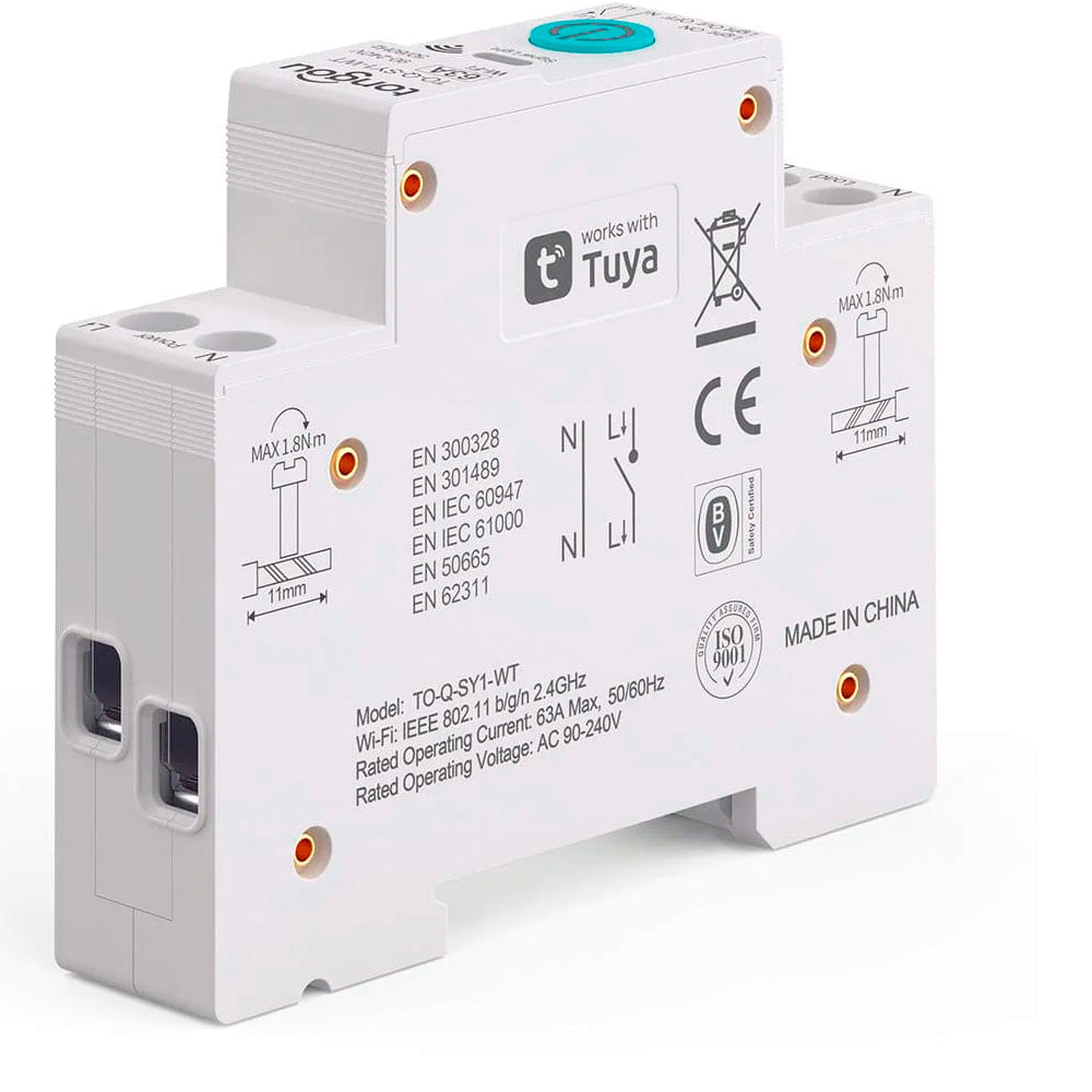 Disjuntor Inteligente Zigbee 32A, Compatível Com Google Assistant e Alexa, Tongou, SY1-JZT, Sem Medição - Branco
