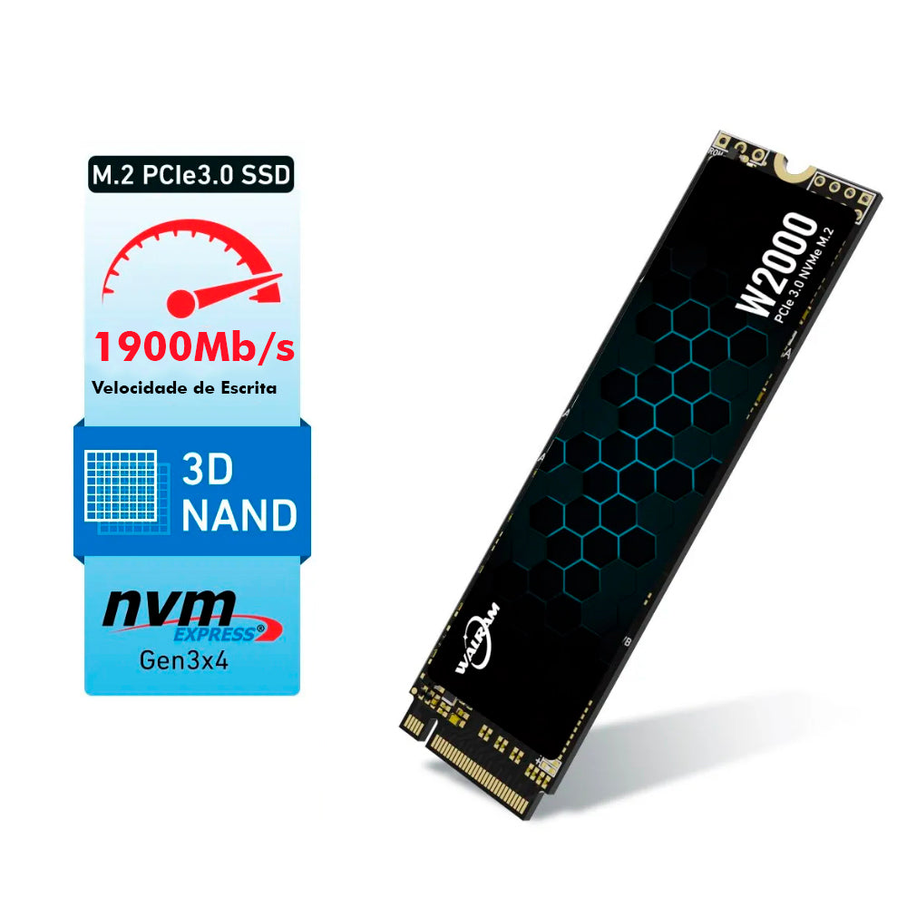 SSD M.2 NVME PCIe 3.0 Walram 256GB, Leitura 2600Mb/s, Escrita 1900Mb/s - W2000