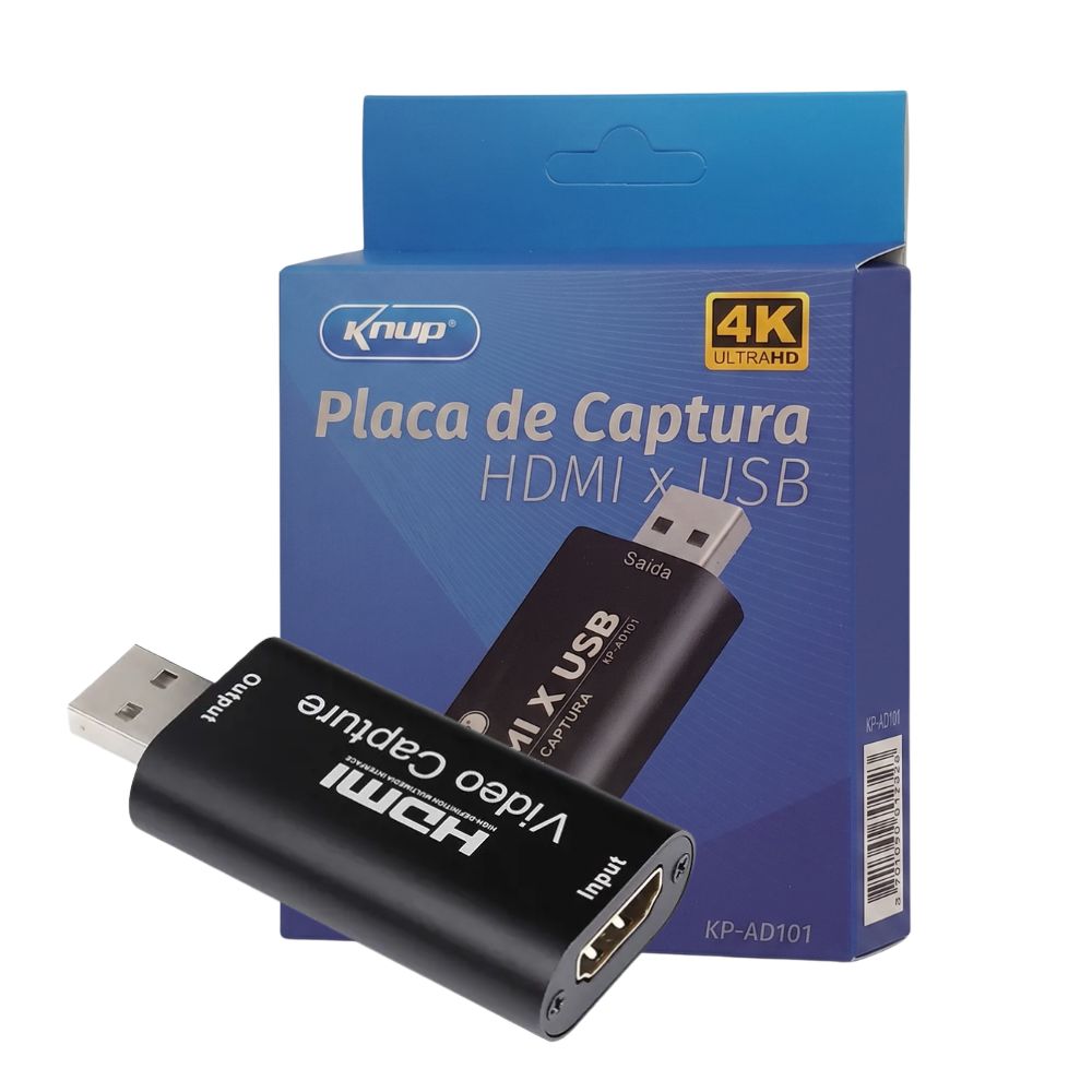 Placa De Captura Vídeo HDMI(Fêmea) Para USB(Macho) Knup KP-AD101 4K Full HD Streaming Live OBS PS4 Xbox Switch