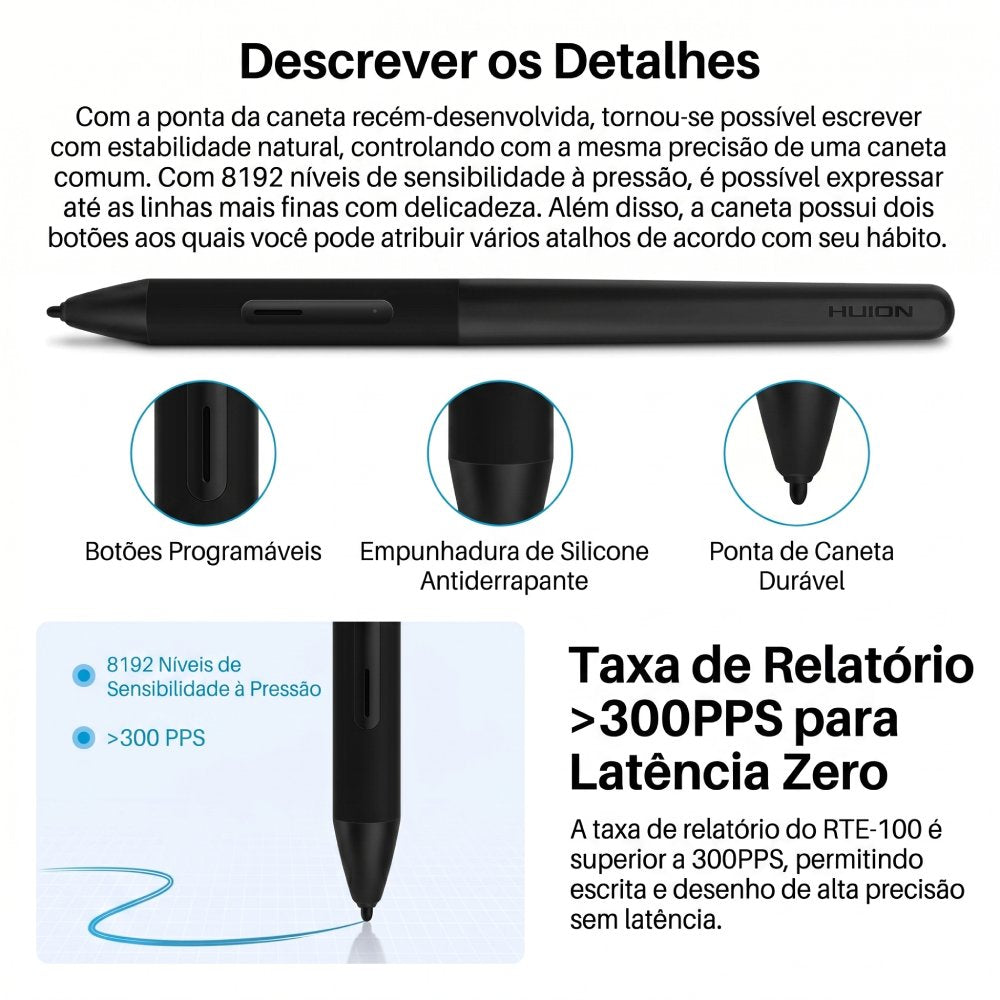 Mesa Digitalizadora Huion Inspiroy 5", com Caneta, 8192 Níveis de Sensibilidade, 4 botões programáveis, USB, Preto - RTE