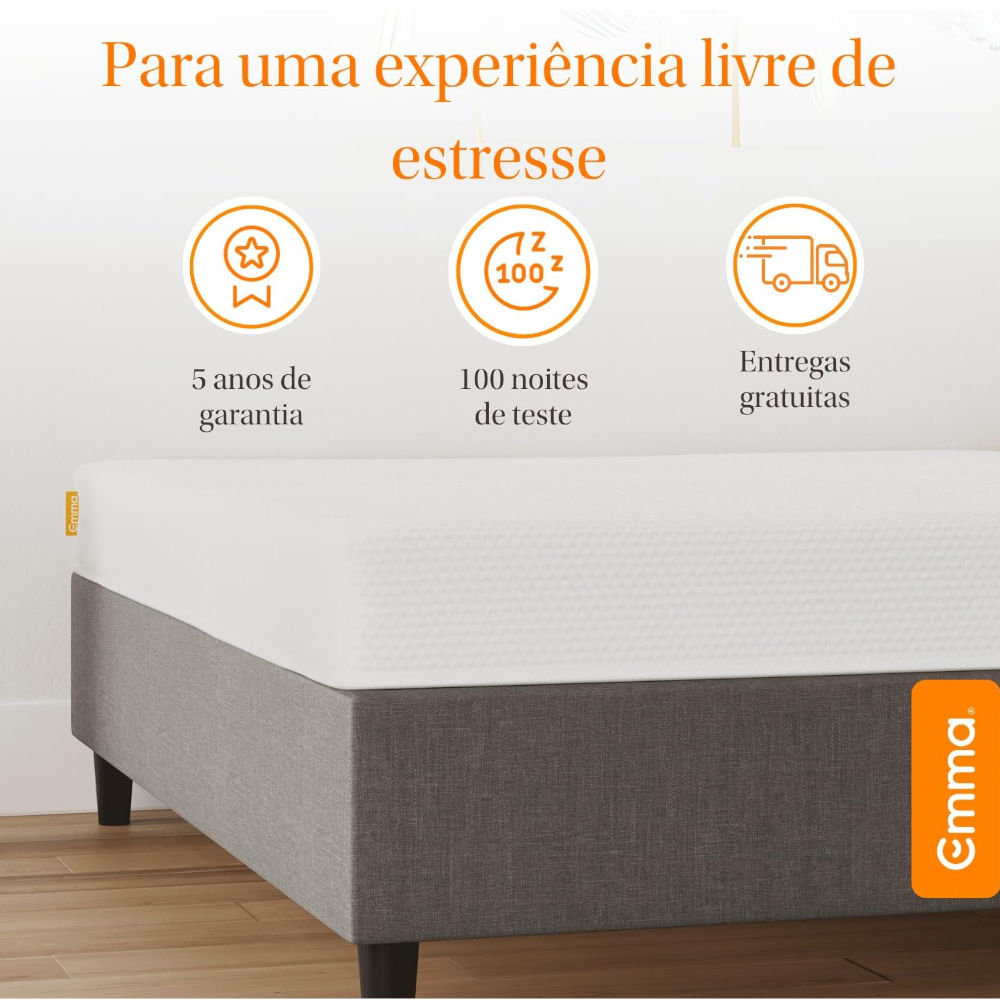 Colchão Emma Solteiro D28 Basics 17 cm (88 × 188 cm) – Espuma Ortopédica, Hipoalergênico, Branco
